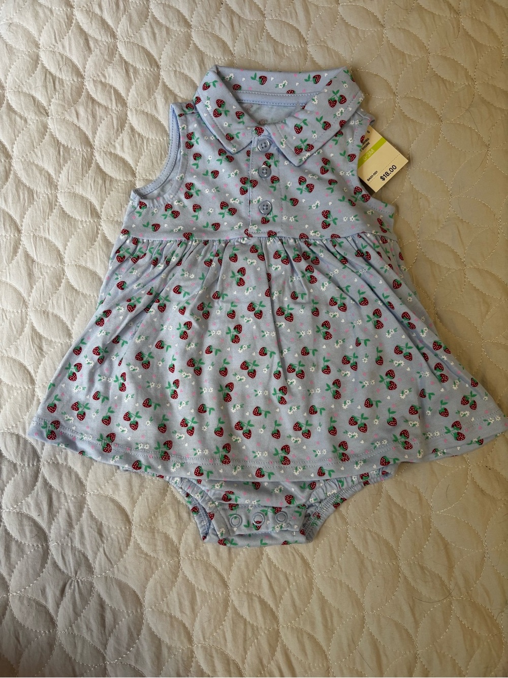 First Impressions Light Blue Strawberry Print Dress Romper